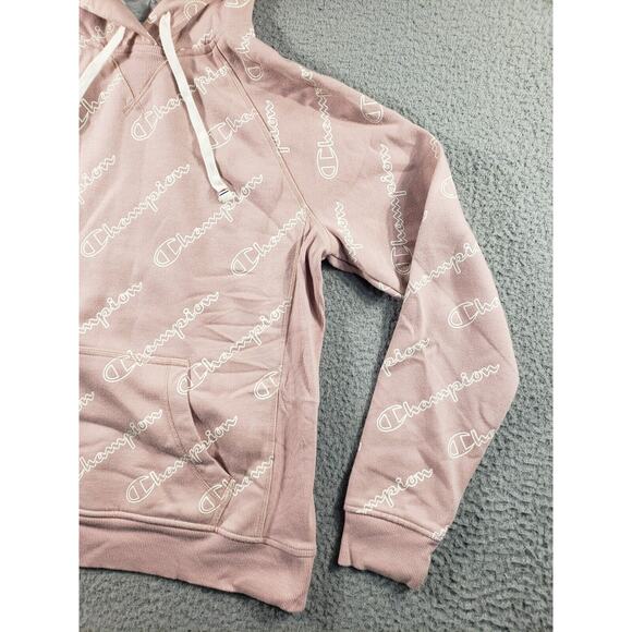 Champion Hoodie Women's Medium Pink All Over Print Sweatshirt Pullover Cotton - Picture 3 of 11